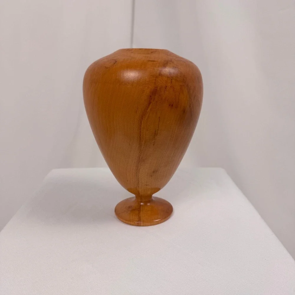 EH Lang Hand Turned Maple Wood Vase Decor Honey Brown Natural Grain Pedestal